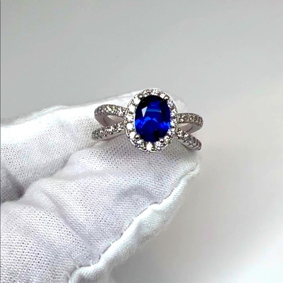 Sale $18 Firm! Sterling Silver Sapphire Cz & ClearCz Ring - Picture 8 of 16
